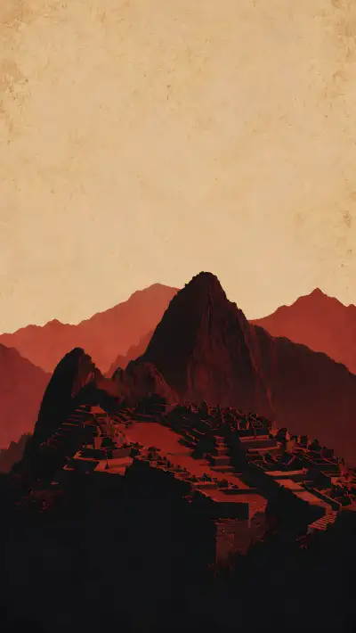 Machu Picchu 4K Wallpaper – Peru Crimson Mountain Silhouette Minimalist