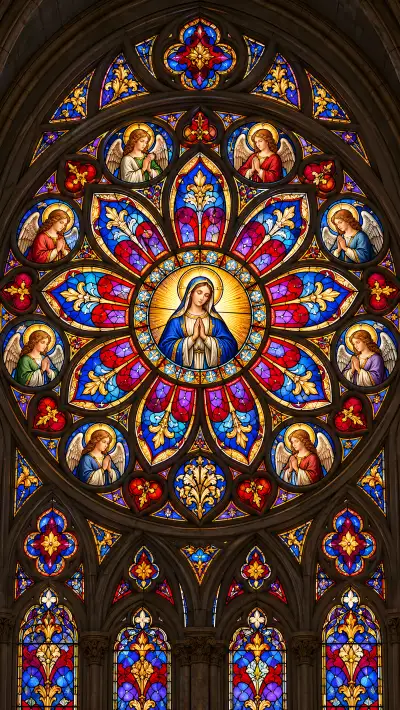 Mary Rose Window Wallpaper 4K – Gothic Stained Glass Phone Wallpaper