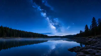 Milky Way Reflection Over Forest Lake 4K Wallpaper – Starry Night