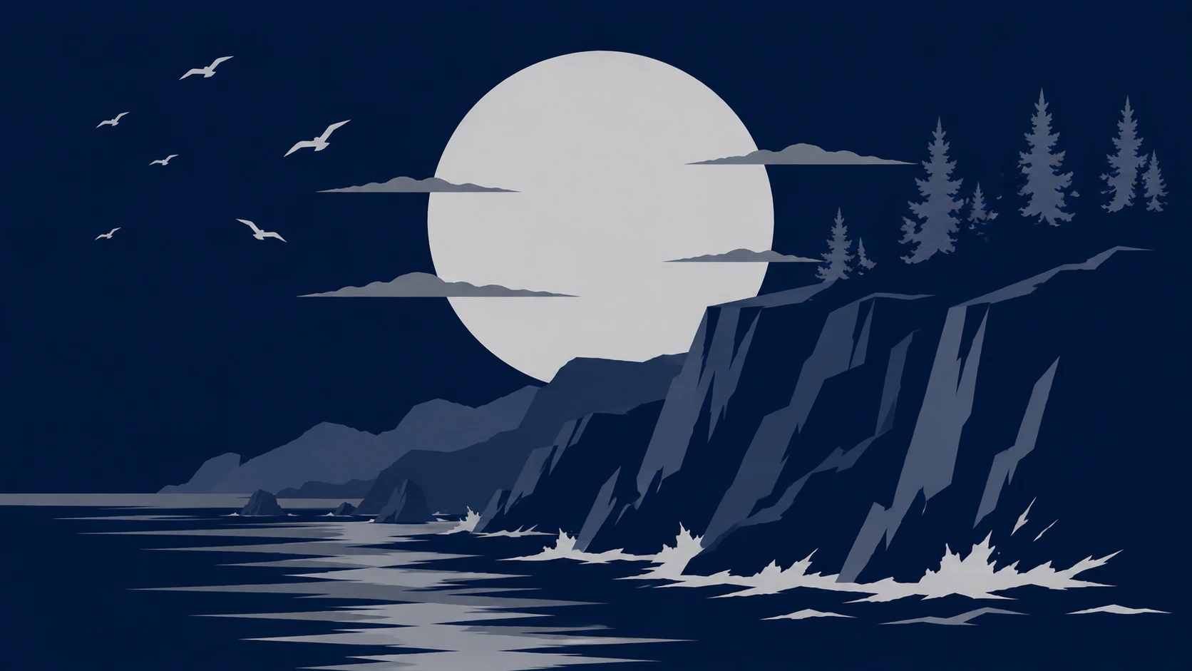 Moonlit Coastal Cliffs Night Wallpaper 4K