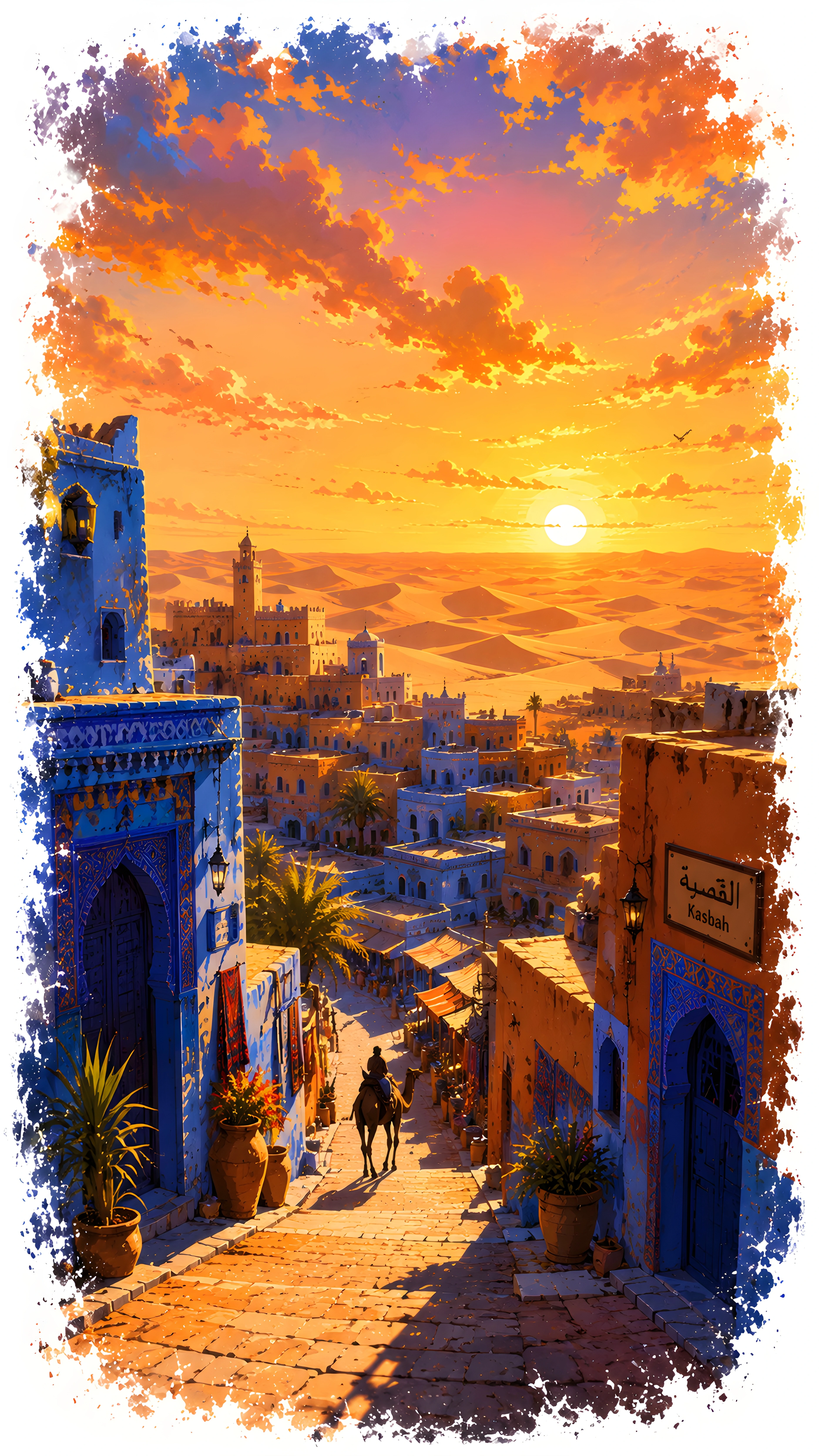 Moroccan Kasbah at Golden Hour — Desert City Watercolor 4k Wallpaper