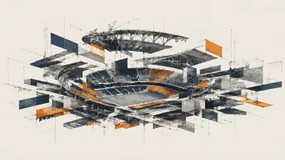 Navy Orange Deconstructivist Stadium Architecture Wallpaper 4K