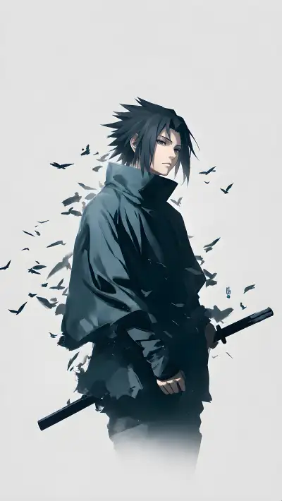 Ninja with Crows Wallpaper — Cold Aura Minimalist Art