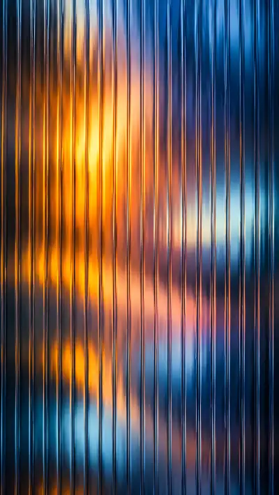 Orange & Blue Fluted Glass Wallpaper 4K – Golden Hour Abstract Wallpaper