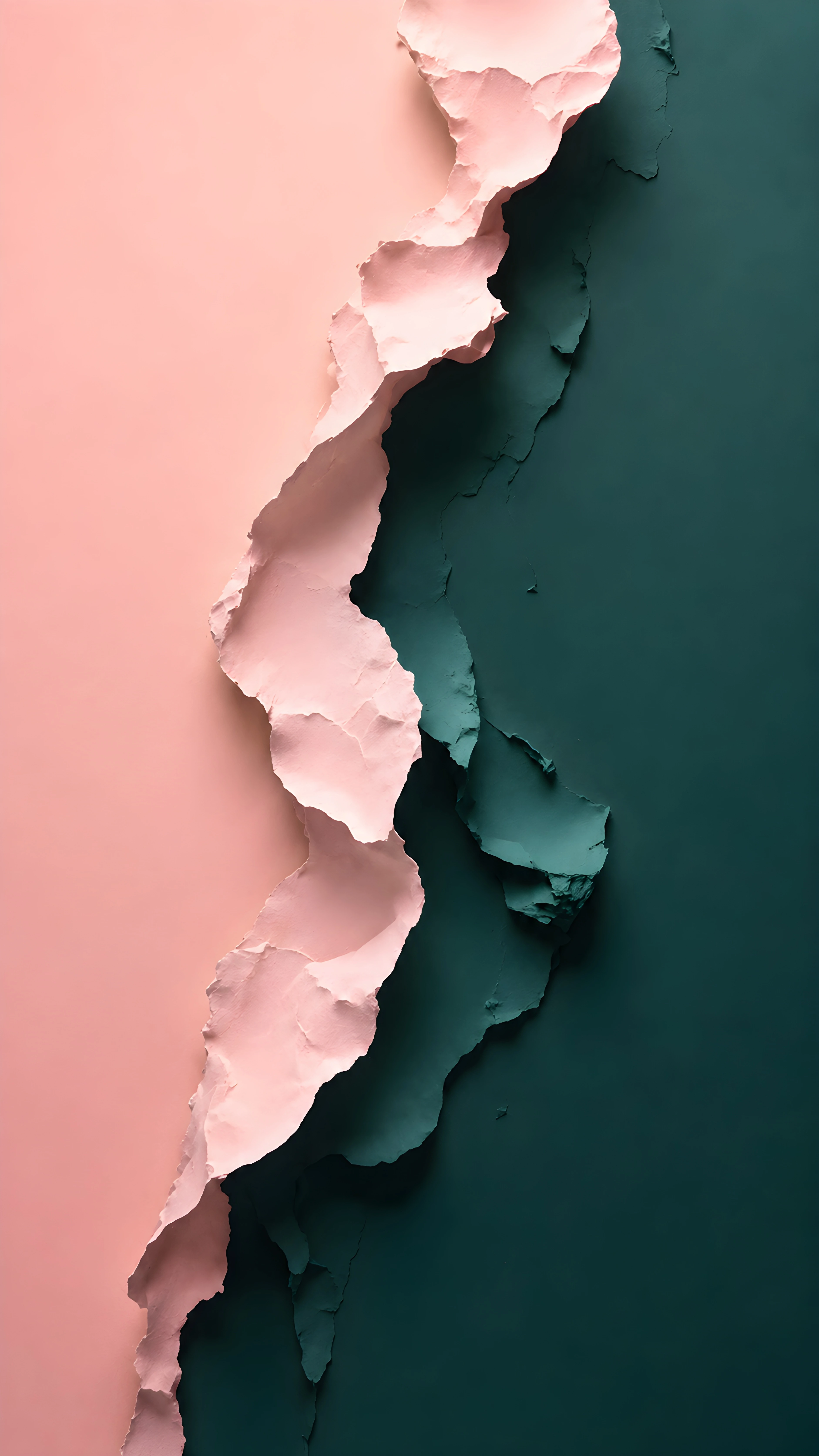 Pink Teal Torn Wall 4K Wallpaper – Pastel Split Texture Aesthetic Art