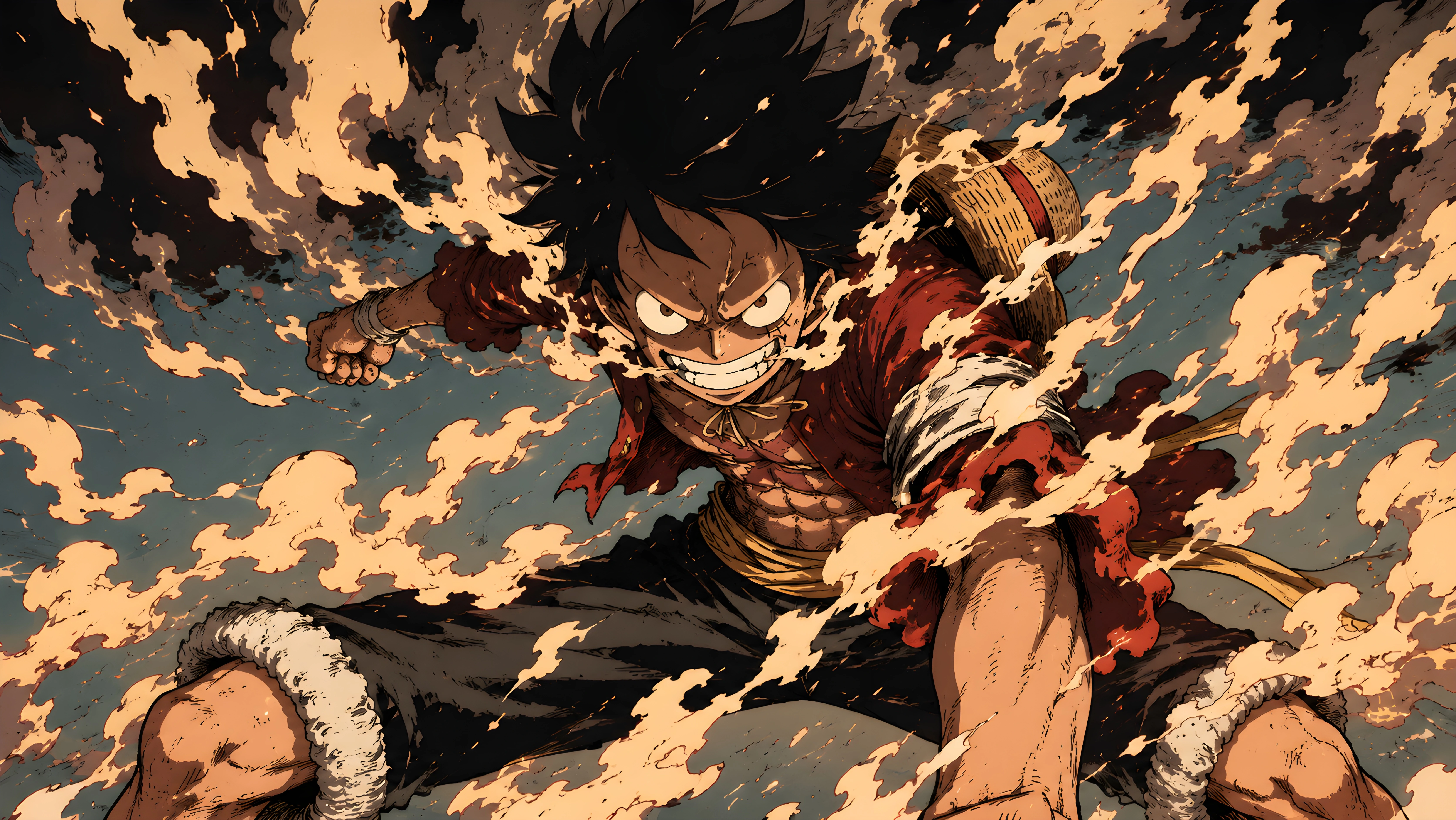 Pirate King Battle Charge – Wano Sky 4K Anime Wallpaper