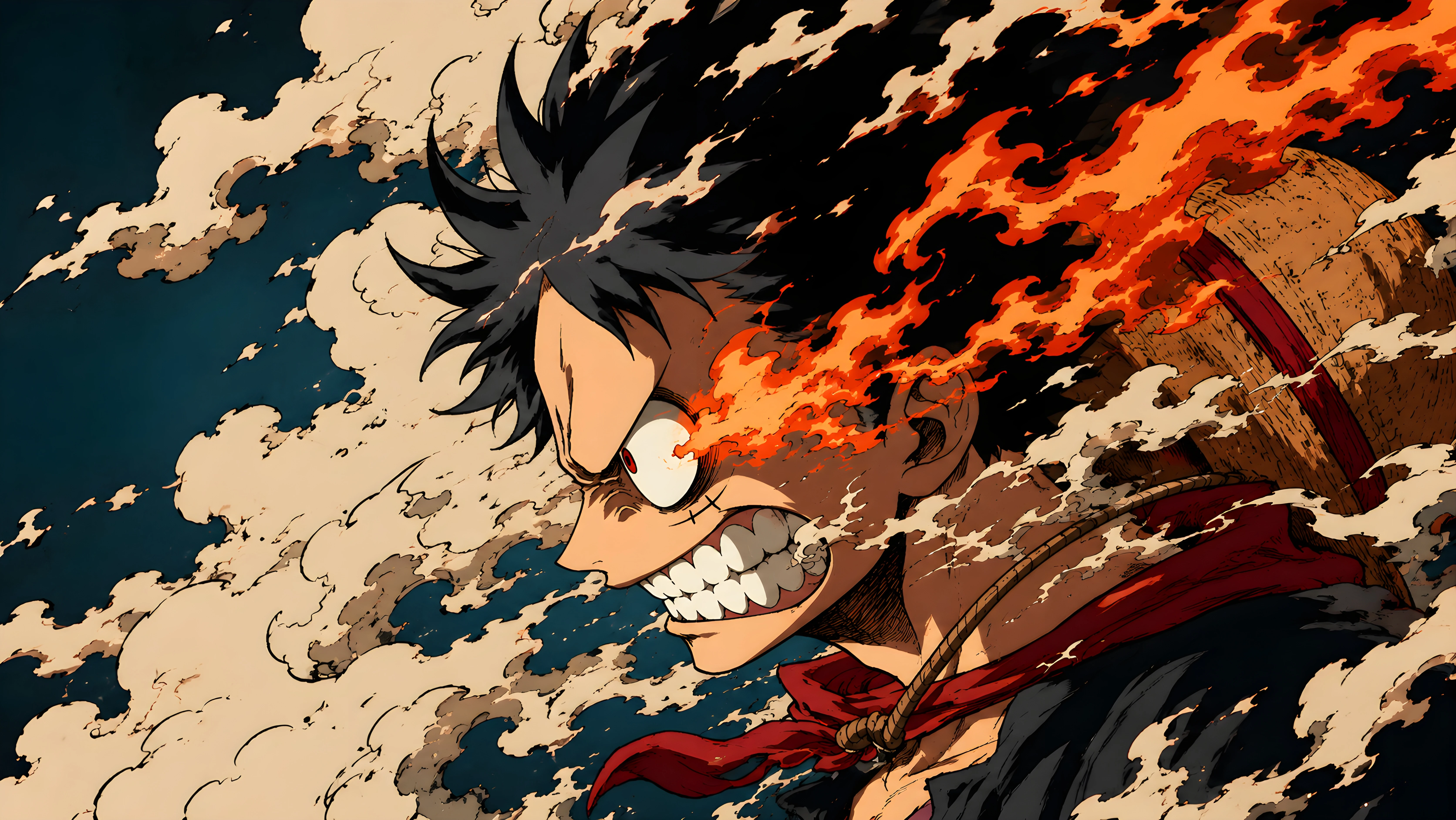 Pirate Warrior Rage Side Profile – Ukiyo-e Ink 4K Anime Wallpaper
