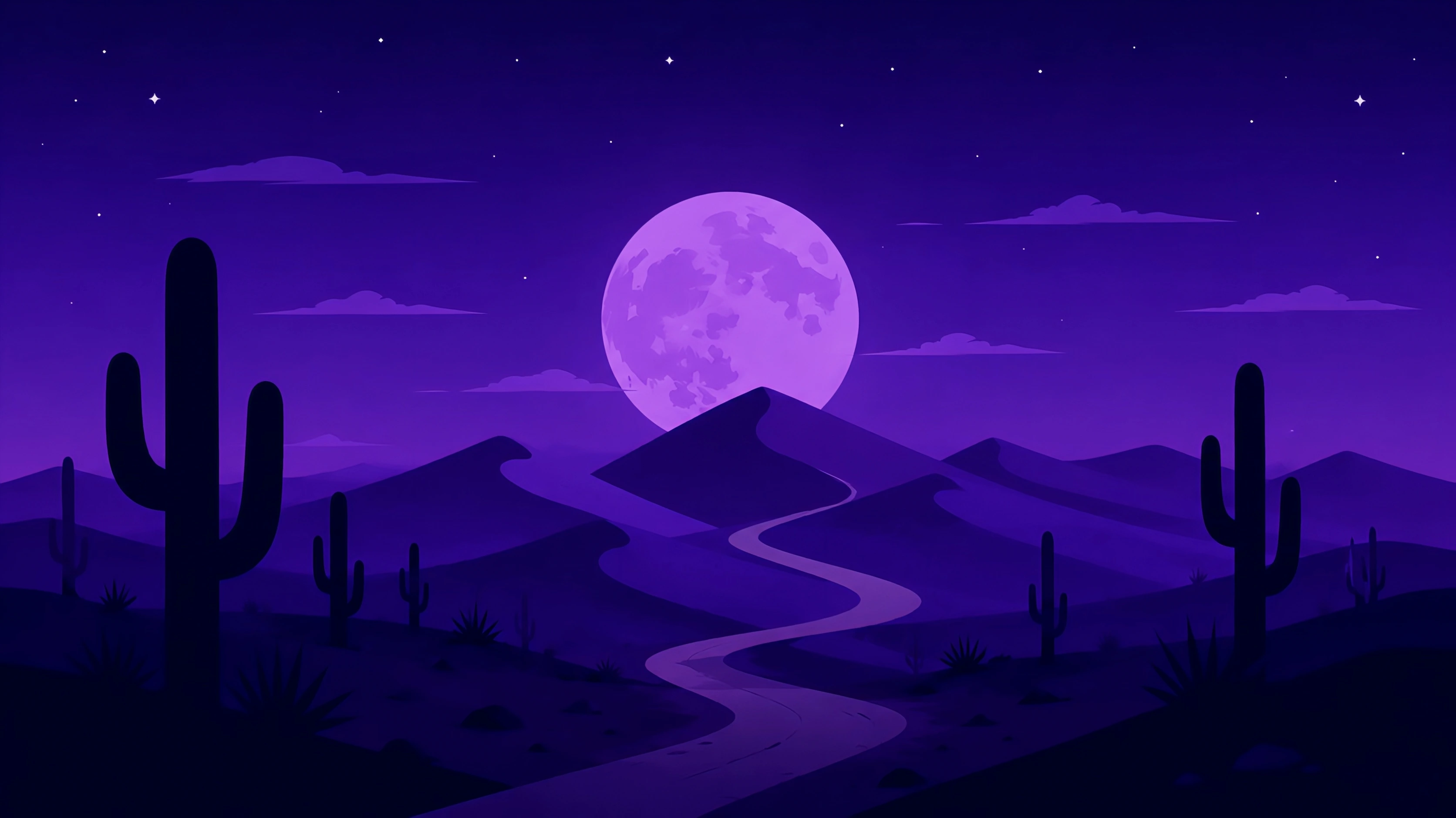 Purple Desert Moon Wallpaper 4K — Cactus Night Sky