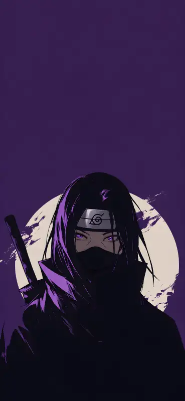 Purple Moonlit Ninja 4K Wallpaper – Itachi Uchiha Stylized Silhouette