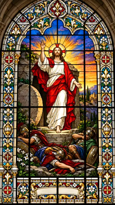 Resurrection of Jesus Stained Glass Wallpaper 4K – Easter Church Window