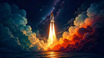 Rocket Launch Under the Milky Way 4K Wallpaper