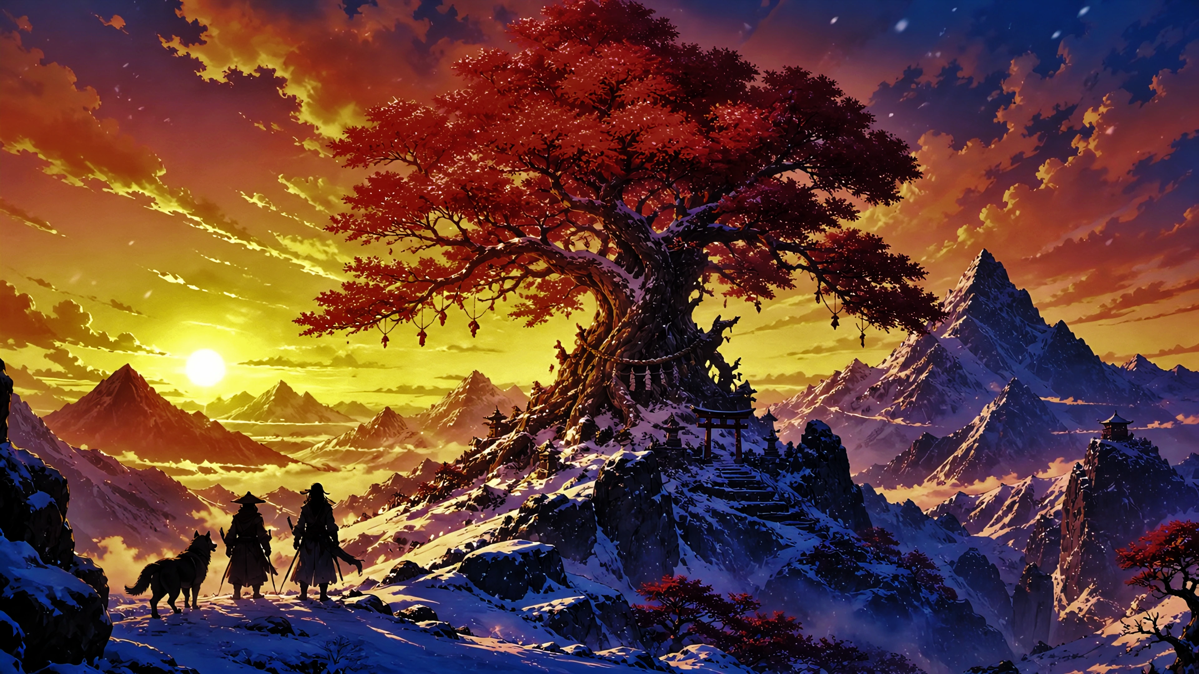 Samurai's Sacred Summit — Anime Winter Landscape 4K