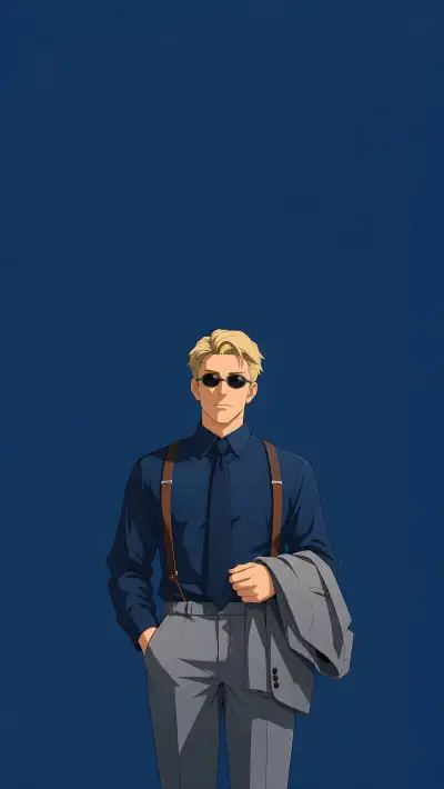 Nanami Kento Fan Art Navy Suit Suspenders – JJK Minimal 4K Wallpaper