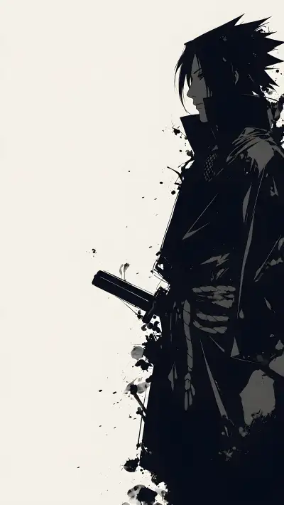 Shadow Ninja Monochrome Wallpaper — Ink Splash Minimalist