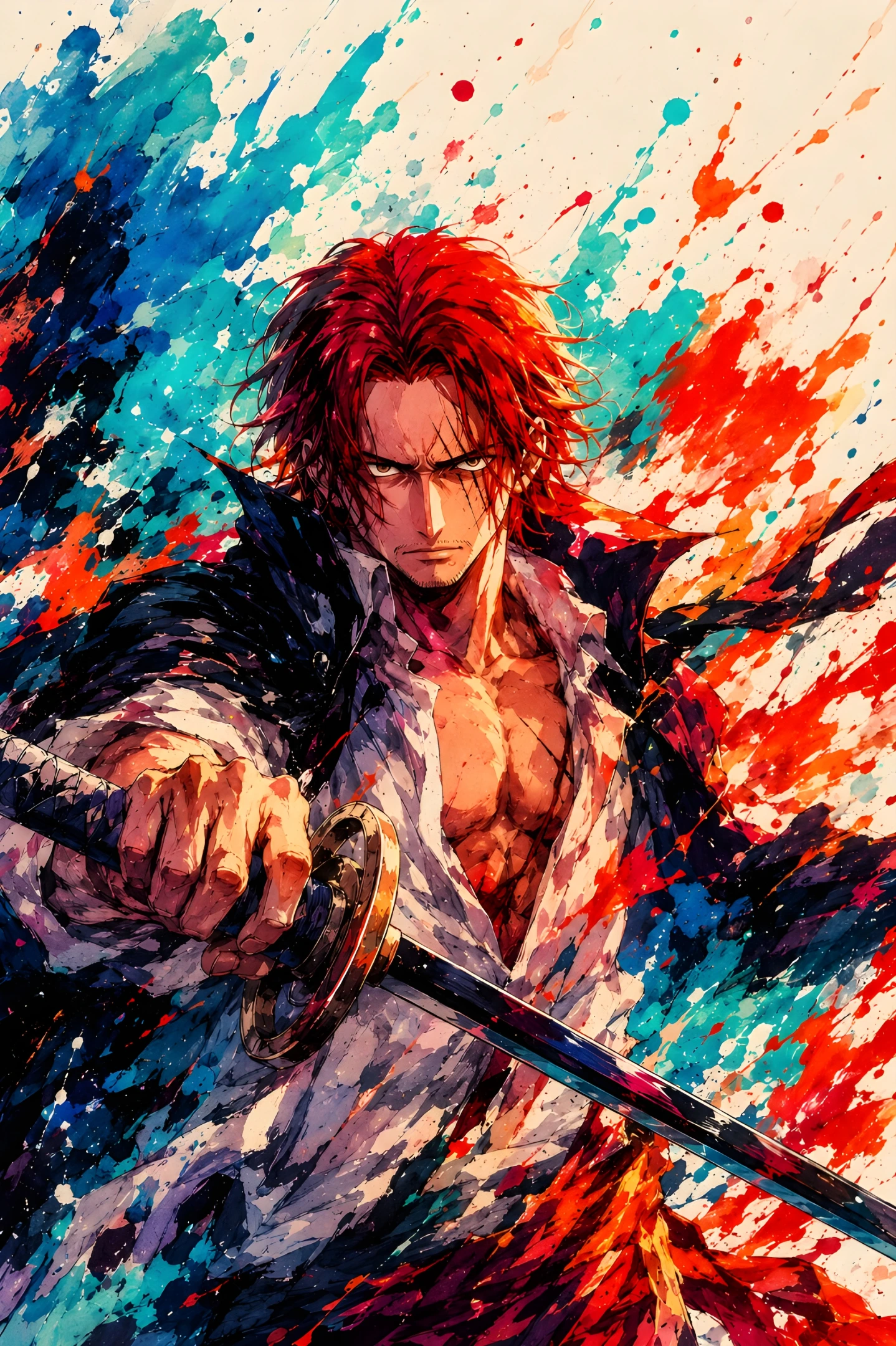 Shanks Watercolor Splash 4K Wallpaper – One Piece