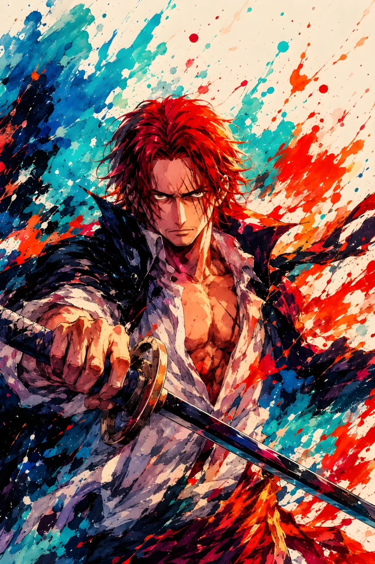 Shanks Watercolor Splash 4K Wallpaper – One Piece