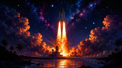 Space Shuttle Launch 4K Wallpaper – Fiery Night Sky Rocket Liftoff