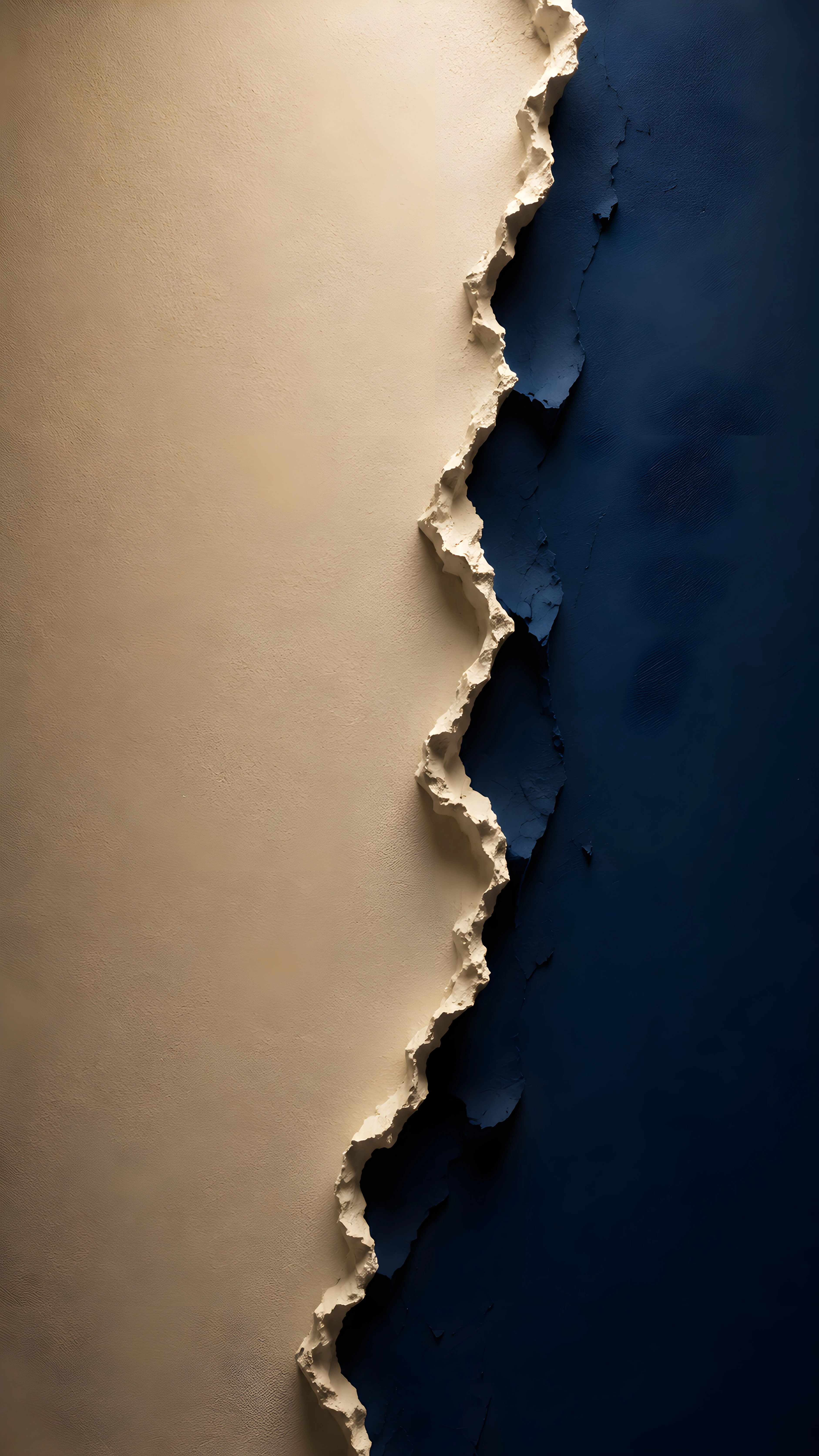 Split Wall 4K Wallpaper – Beige Navy Torn Texture Minimalist Abstract