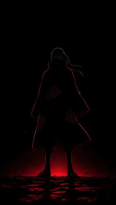 Standing Red Glow 4K Wallpaper – Itachi Uchiha Full Silhouette