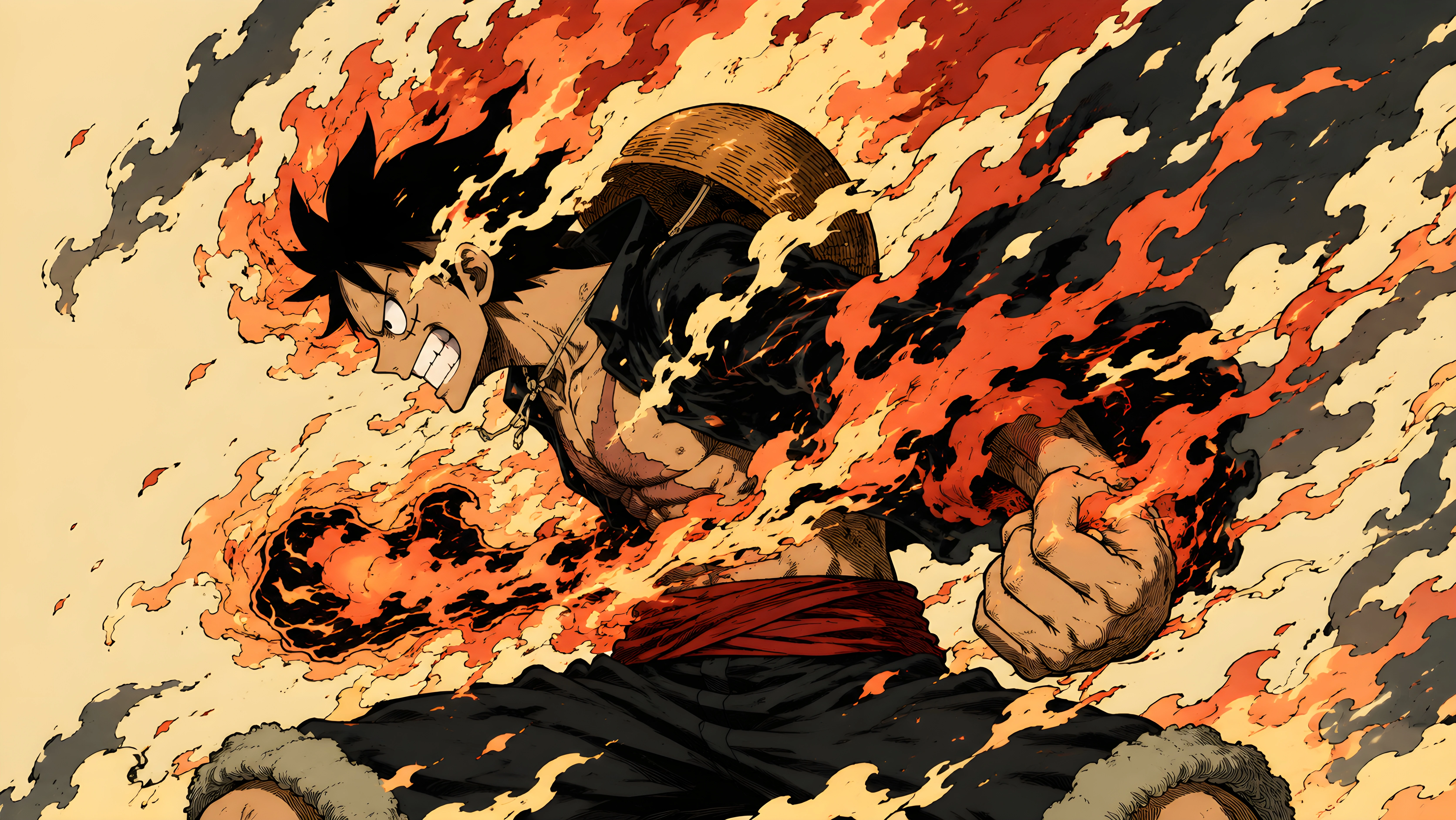 Straw Hat Pirate Blazing Fists – Comic Style 4K Anime Wallpaper