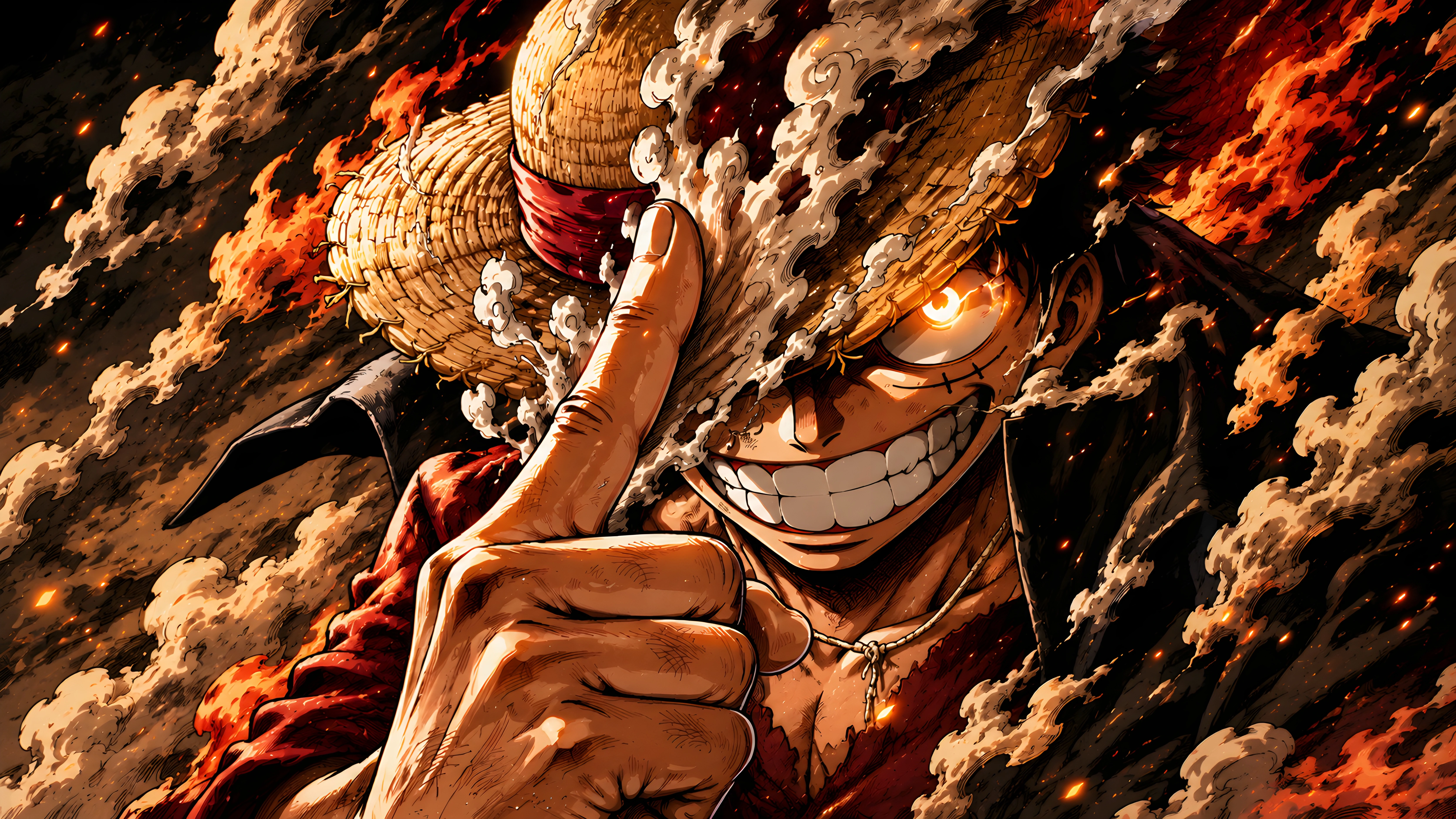 Straw Hat Pirate Finger Point – Fire & Smoke Epic 4K Wallpaper