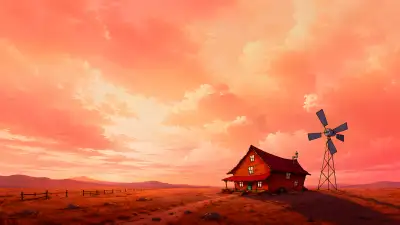 Sunset Farmhouse Windmill Wallpaper - Aesthetic Cartoon 4K