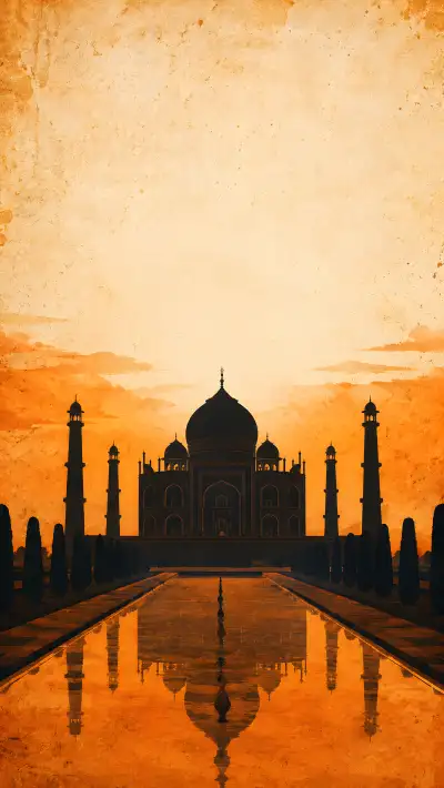 Taj Mahal 4K Wallpaper – India Sunset Reflection Silhouette Minimalist