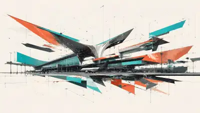 Teal Orange Deconstructivist Airport Terminal Wallpaper 4K