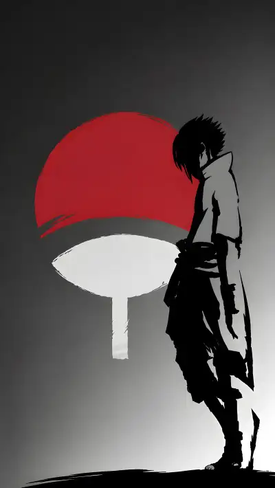 Uchiha Clan Symbol Minimalist Wallpaper — Grayscale Silhouette