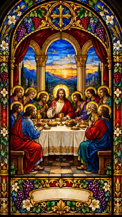Last Supper Stained Glass Wallpaper 4K – Jesus & Disciples Church Window