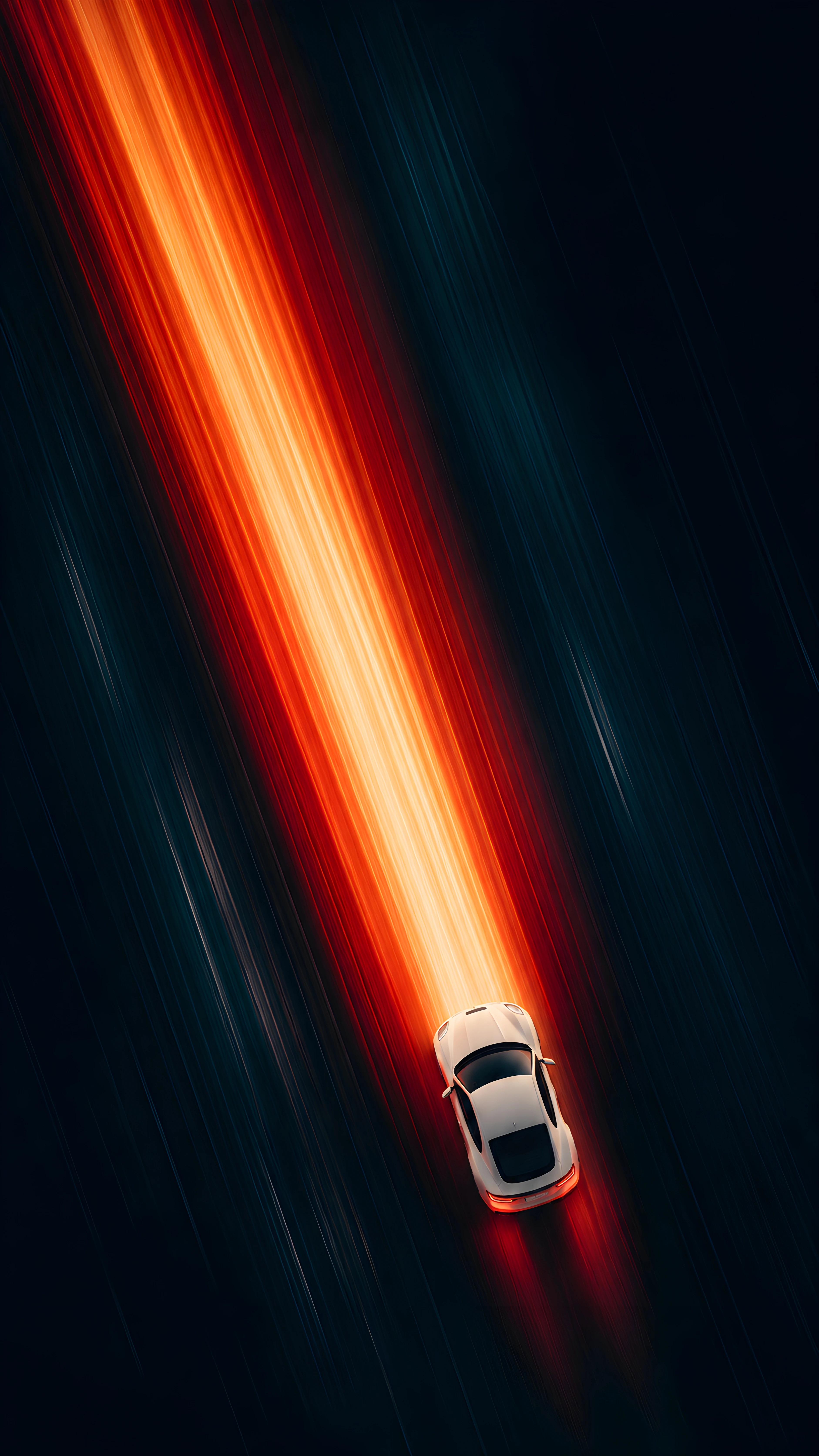 White Sports Car Fire Speed Trail Dark Wallpaper 4K